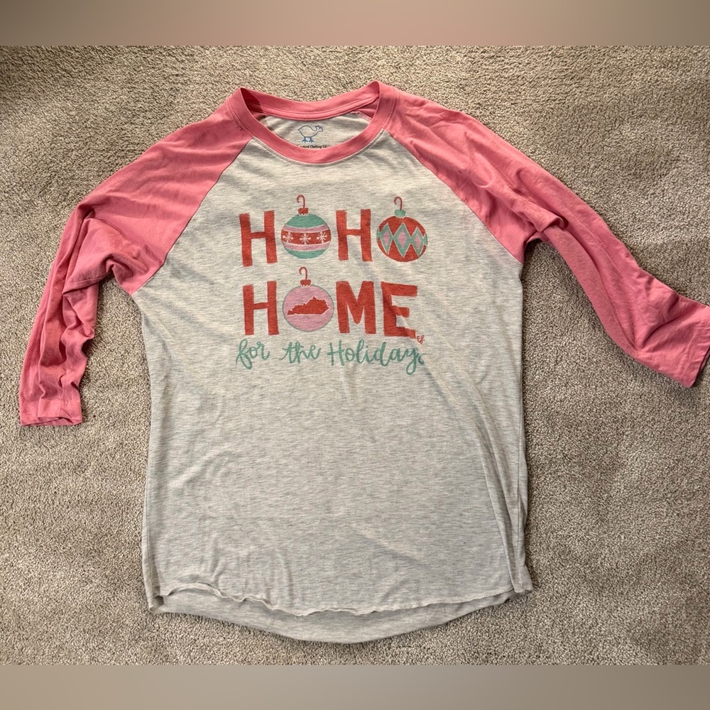 Women’s Holiday 'Ho Ho Home' Pink Raglan Sleeve Tee size Large Kentucky emblem